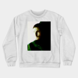 Portrait, digital collage, special processing. Bright side, survival guy. Man between light and darkness. Green and yellow. Crewneck Sweatshirt